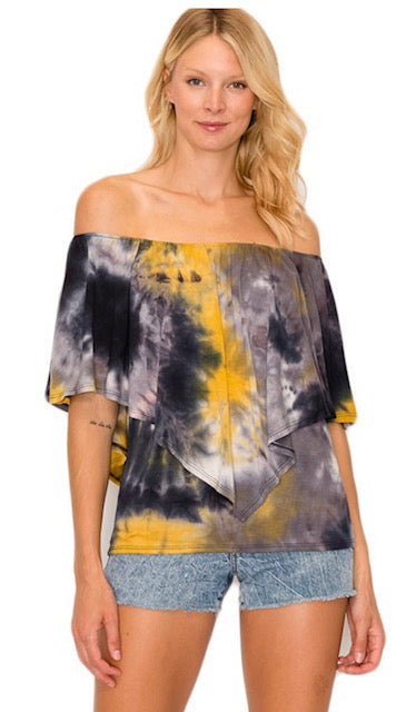 BLACK AND YELLOW OFF THE SHOULDER TEE