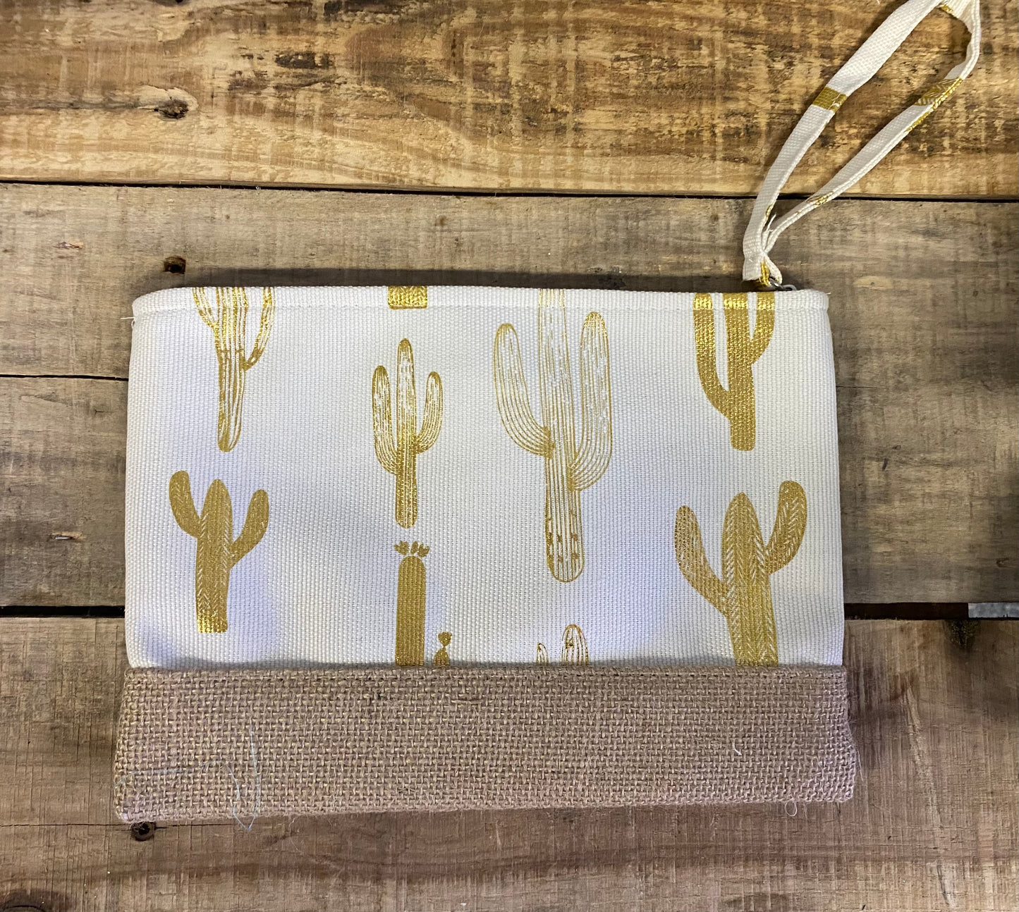 Cactus print and burlap trim wrist bag