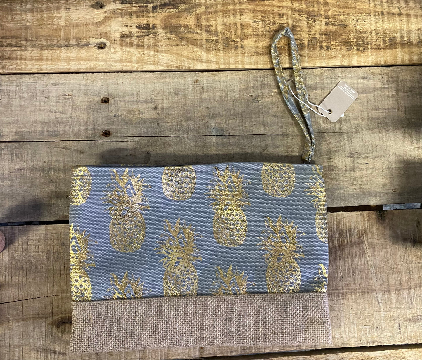 Pineapple print with burlap trim wrist bag