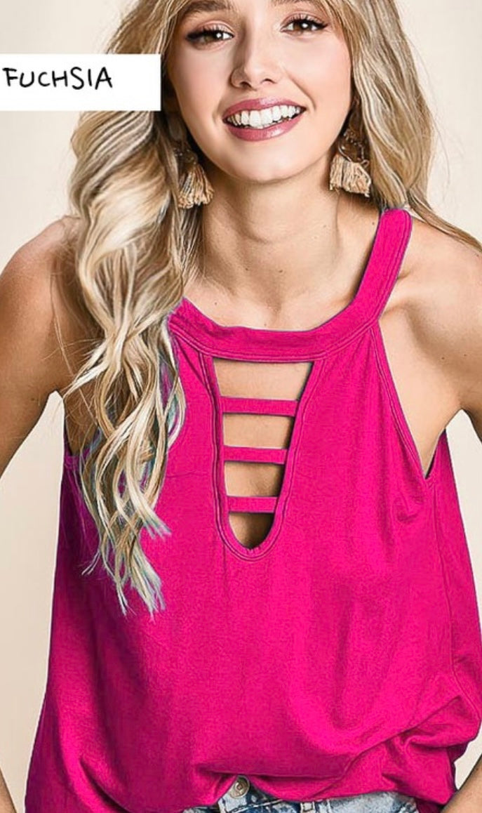 KNIT CUT OUT DEEP VNECK HALTER