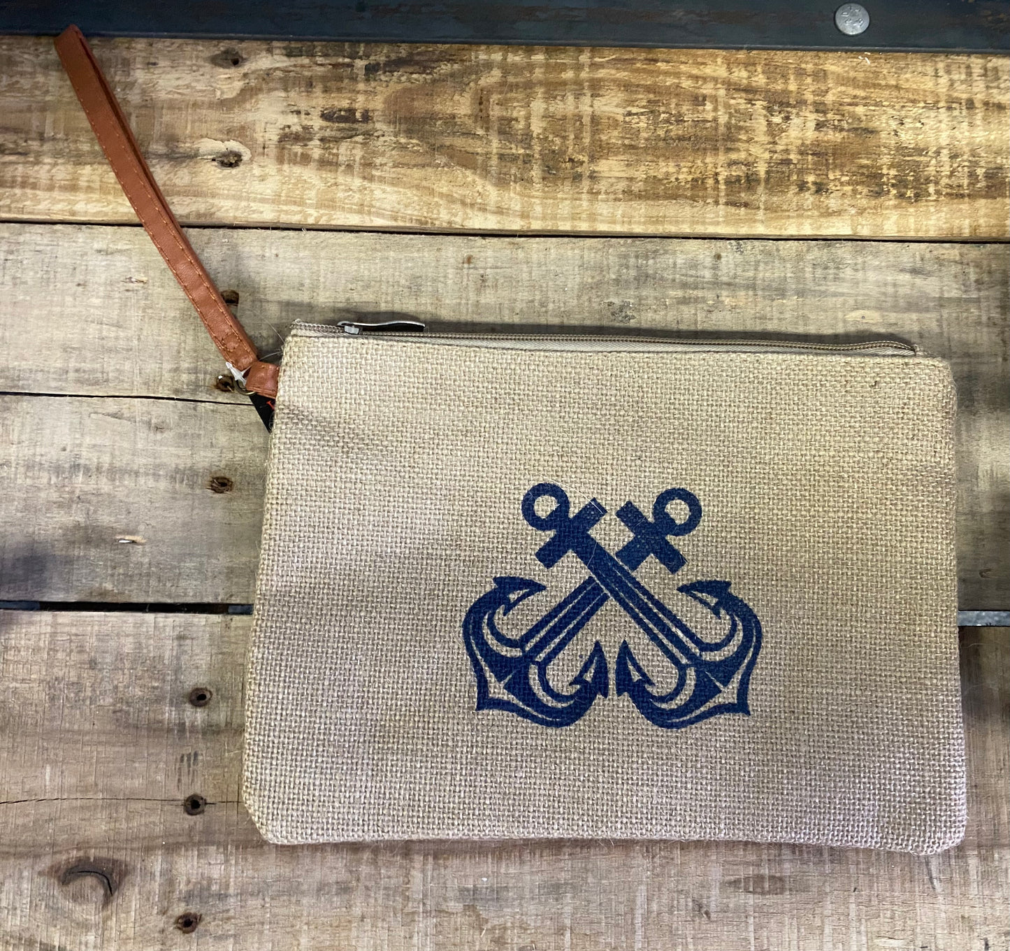 Anchor burlap wrist bag